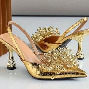 Chic Gold Embellished Slingback Heels